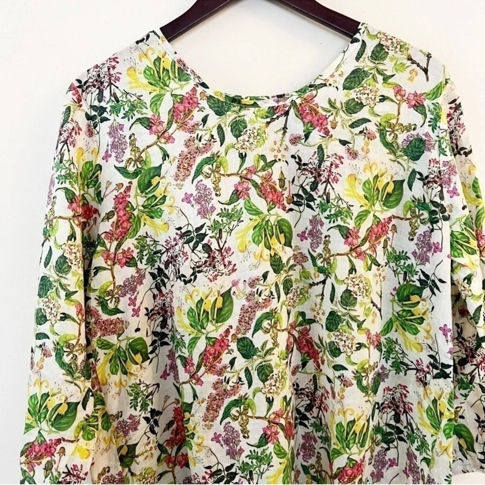 Jiva Clothing Floral Raime Green Tunic Blouse 3/4 Sleeves Size 2 (10-12 US)